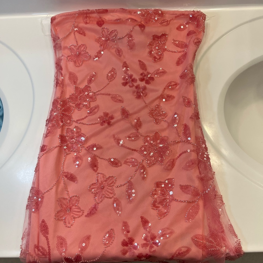 Pepper Mayo Pink Floral Sequin Strapless Dress